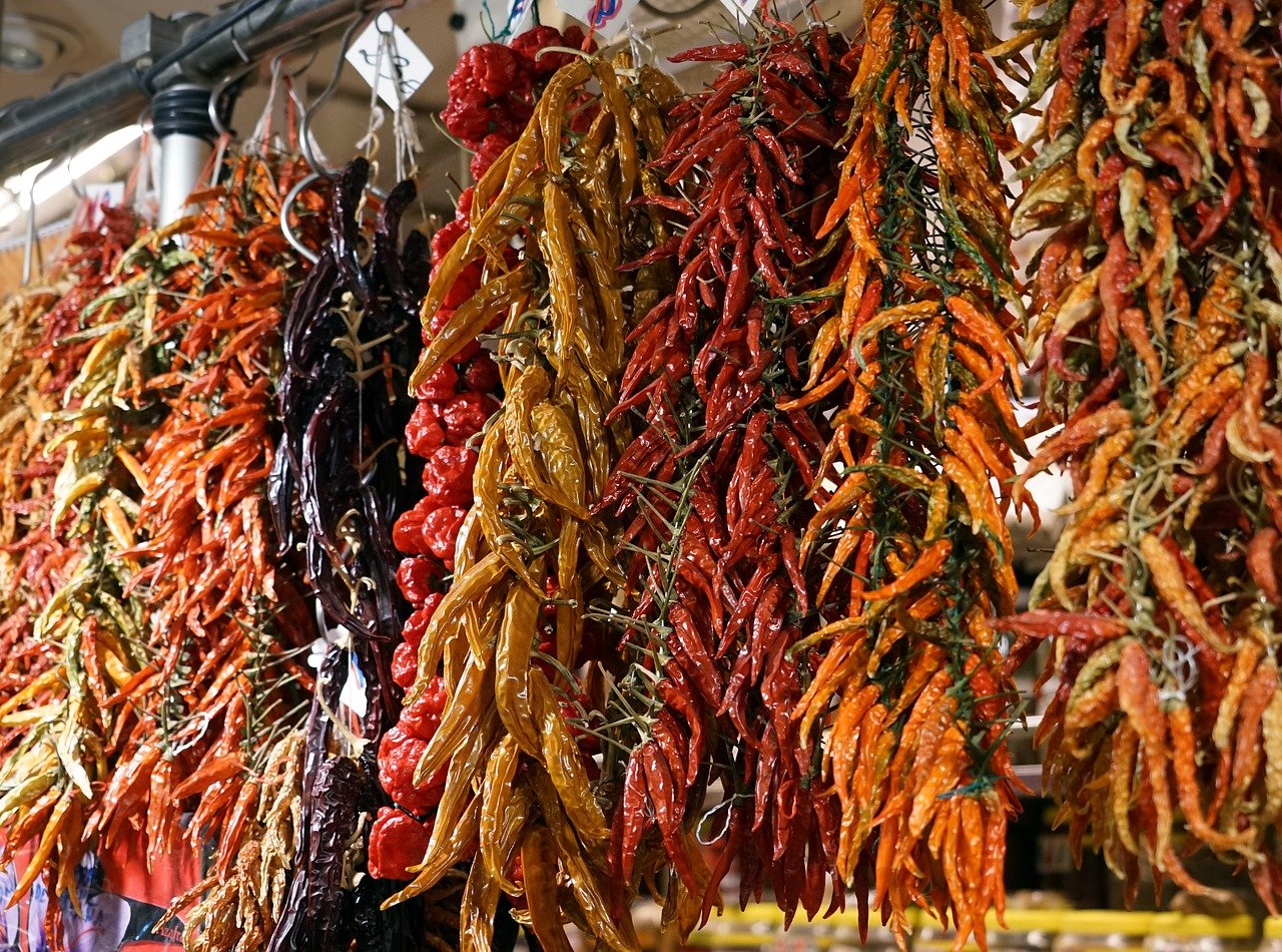 chili, spices, market